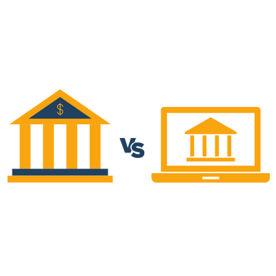 online bank vs traditionele bank illustratie